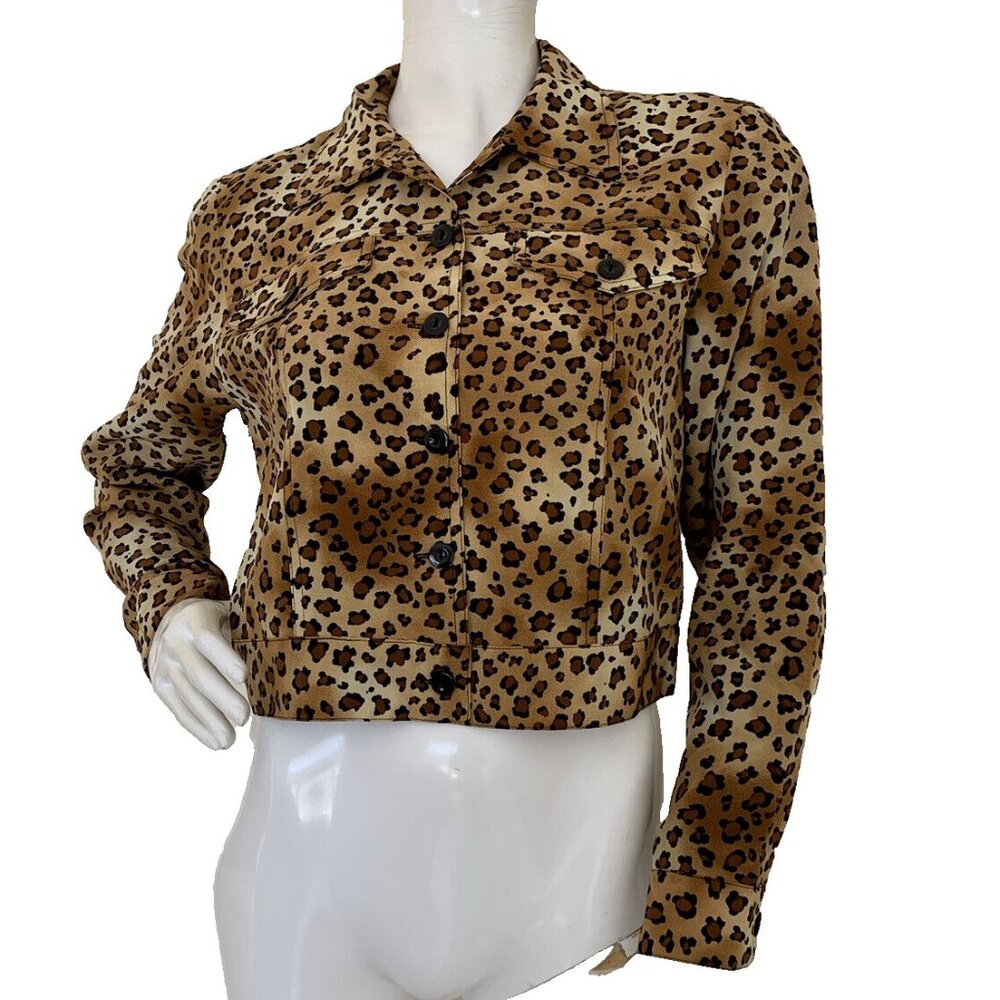 Vintage 90s Jacket Maggy London Silk Leopard Print Top Petite 4 Size Small S